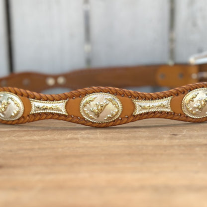 Cinturón Vaquero con Conchos de Alpaca en Color Miel - Cinturones Vaqueros Mexicanos (2)