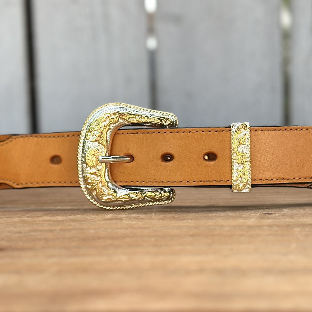 Cinturón Vaquero con Conchos de Alpaca en Color Miel - Cinturones Vaqueros Mexicanos (5)