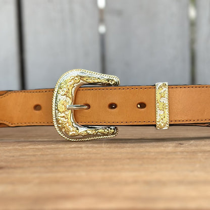 Cinturón Vaquero con Conchos de Alpaca en Color Miel - Cinturones Vaqueros Mexicanos (5)