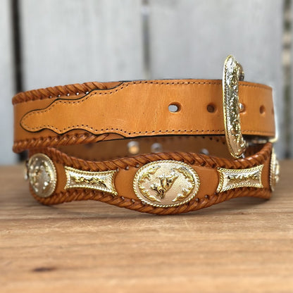 Cinturón Vaquero con Conchos de Alpaca en Color Miel - Cinturones Vaqueros Mexicanos (4)