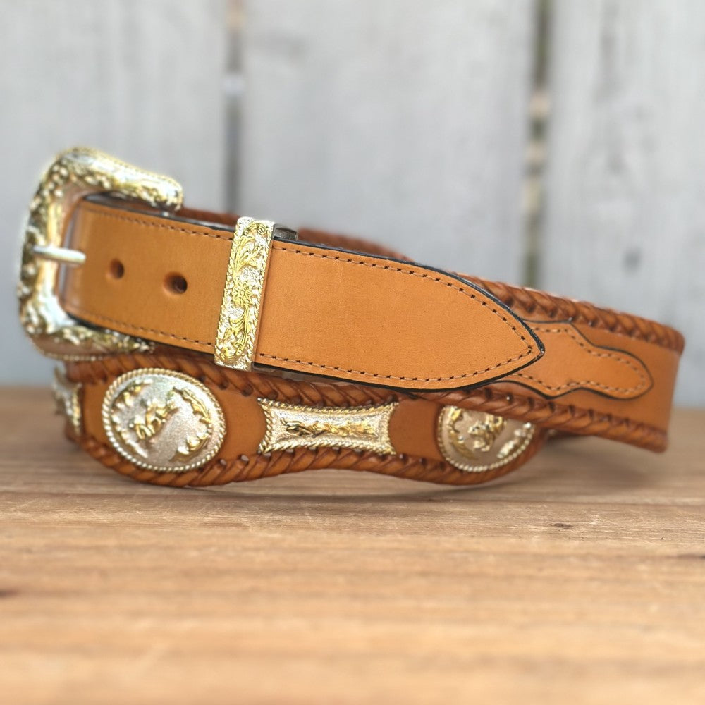 Cinturón Vaquero con Conchos de Alpaca en Color Miel - Cinturones Vaqueros Mexicanos (3)