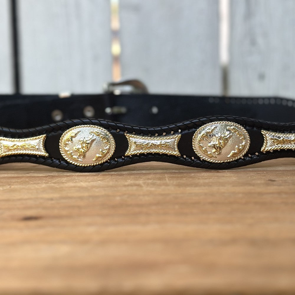 Cinturon Vaquero con Conchos de Alpaca en Color Negro (3)