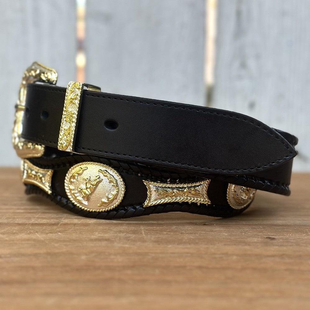 Cinturon Vaquero con Conchos de Alpaca en Color Negro (6)