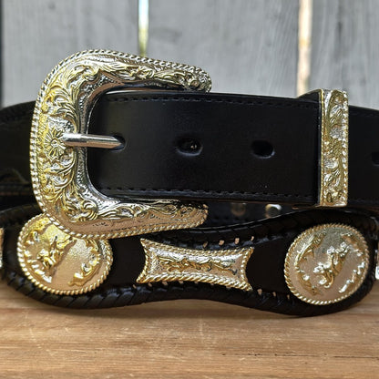 Cinturon Vaquero con Conchos de Alpaca en Color Negro (5)