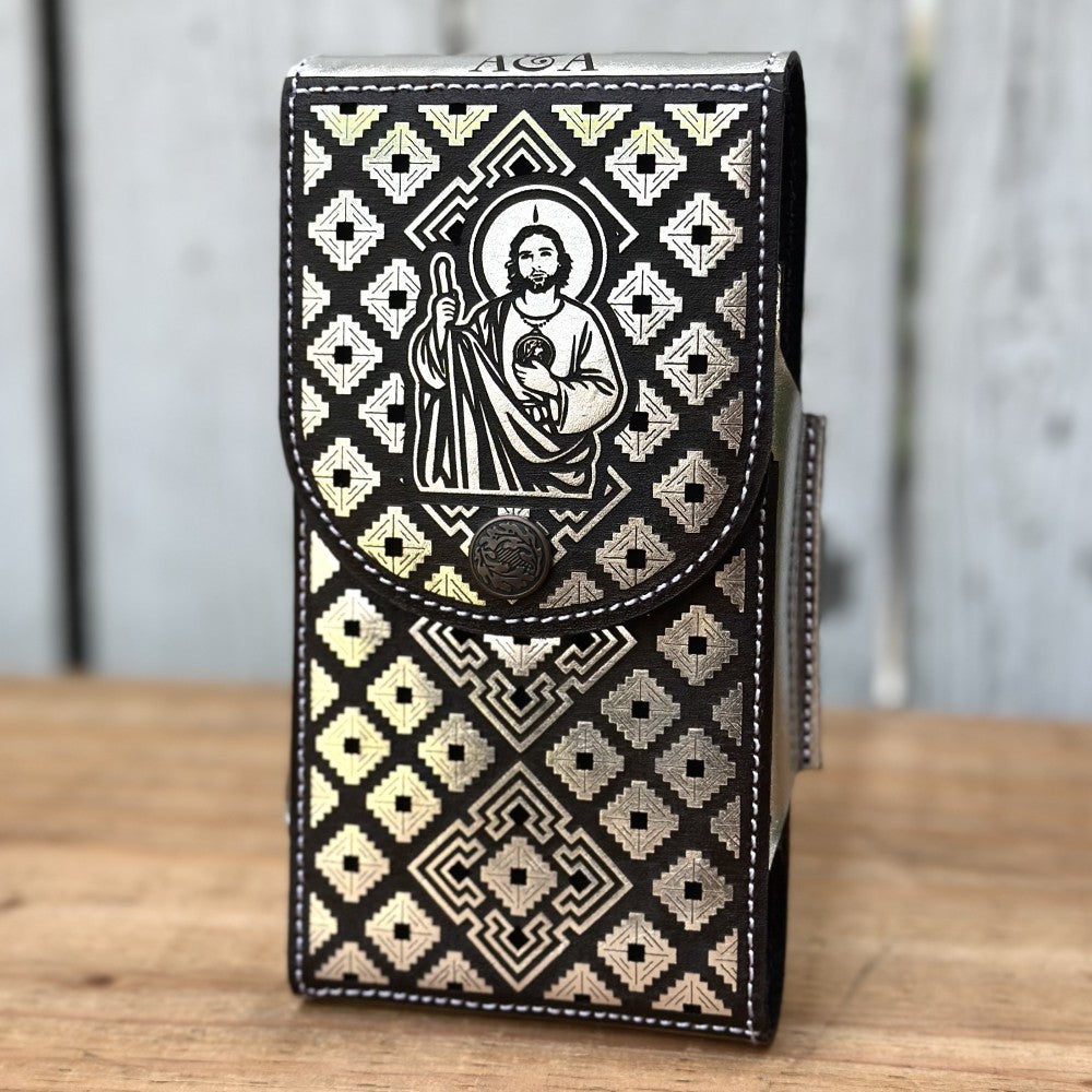 Funda Vaquera para Teléfono "San Judas Versión 2" Plateada de Piel Cortada a Láser (2)
