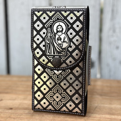 Funda Vaquera para Teléfono "San Judas Versión 2" Plateada de Piel Cortada a Láser (2)