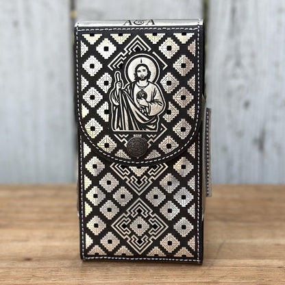 Funda Vaquera para Telefono de San Judas con Diseño Cortado a Laser 