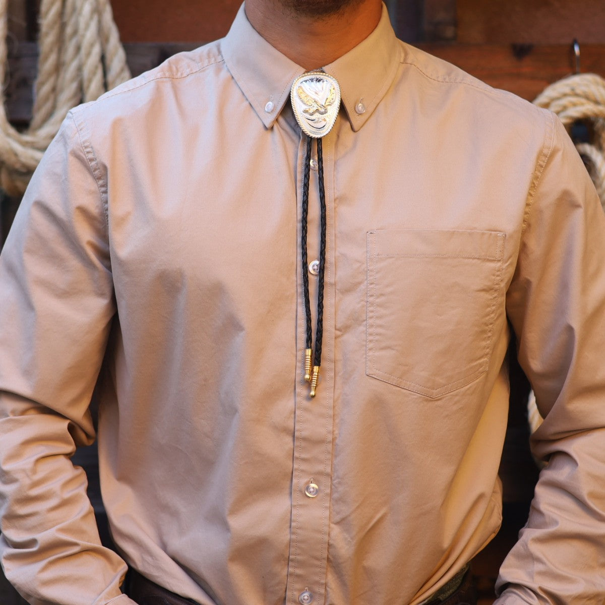 Corbatin Ovalado Plateado con Aguila Dorada - Corbatines Vaqueros para Hombre (4)