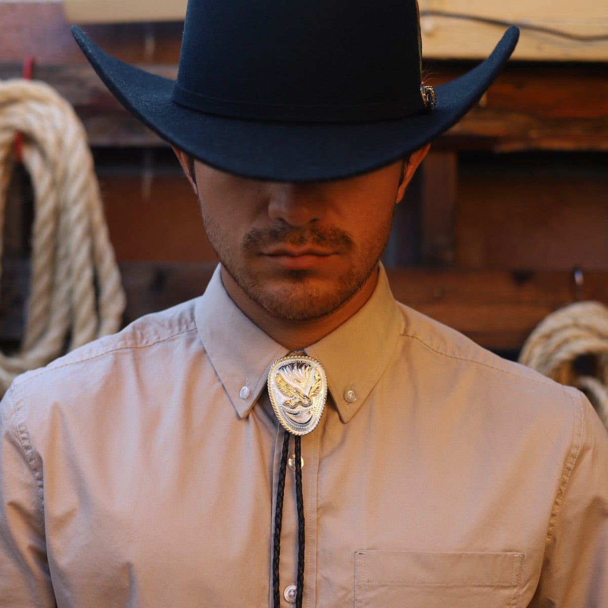 Corbatin Ovalado Plateado con Aguila Dorada - Corbatines Vaqueros para Hombre (3)