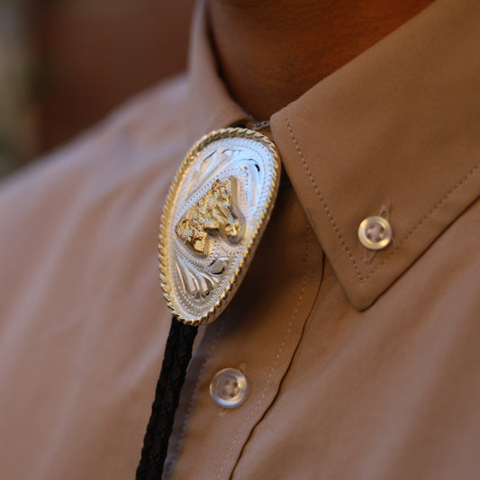 Corbatin Ovalado Plateado con Cabeza de Caballo - Corbatines Vaqueros para Hombre