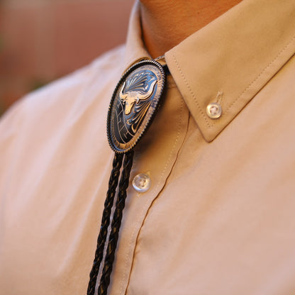 Corbatin Ovalado Negro con Toro Dorado - Corbatines Vaqueros para Hombre (5)