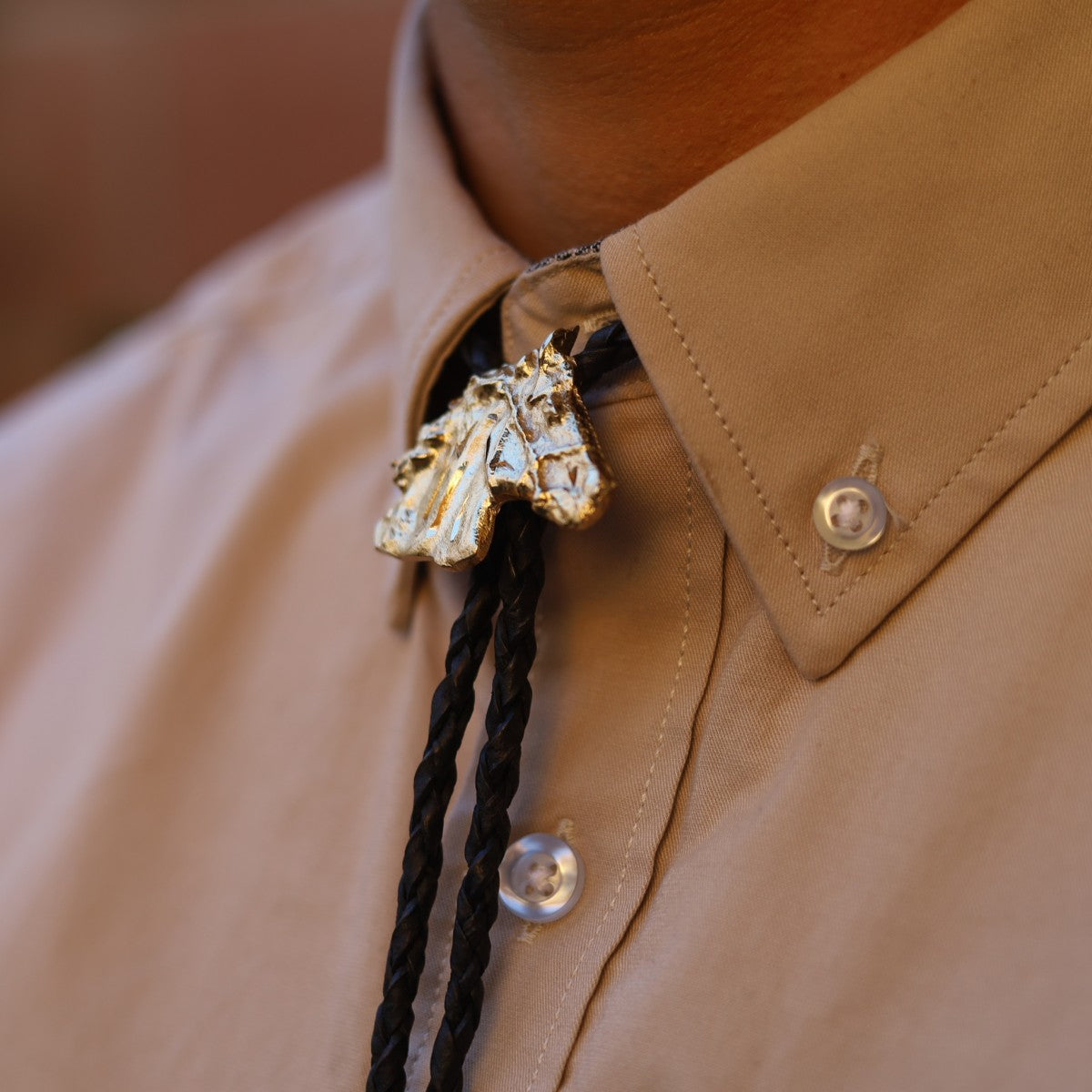 Corbatin con Cabeza de Caballo Dorado - Corbatines Vaqueros para Hombre