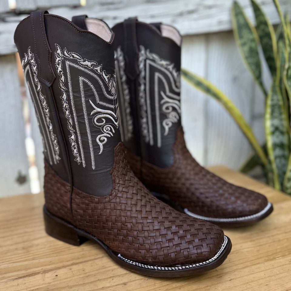 Botas Petalillo de Piel Original Punta Amplia Cuadrada Para Dama Color Cafe Chocolate - A&A Boots