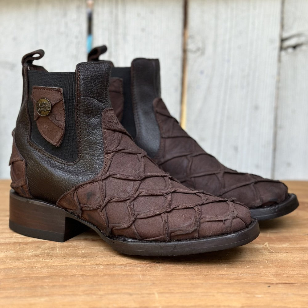 DA-Capitán Pirarucu Imitacion Café - Botines Vaqueros Exoticos para Hombre