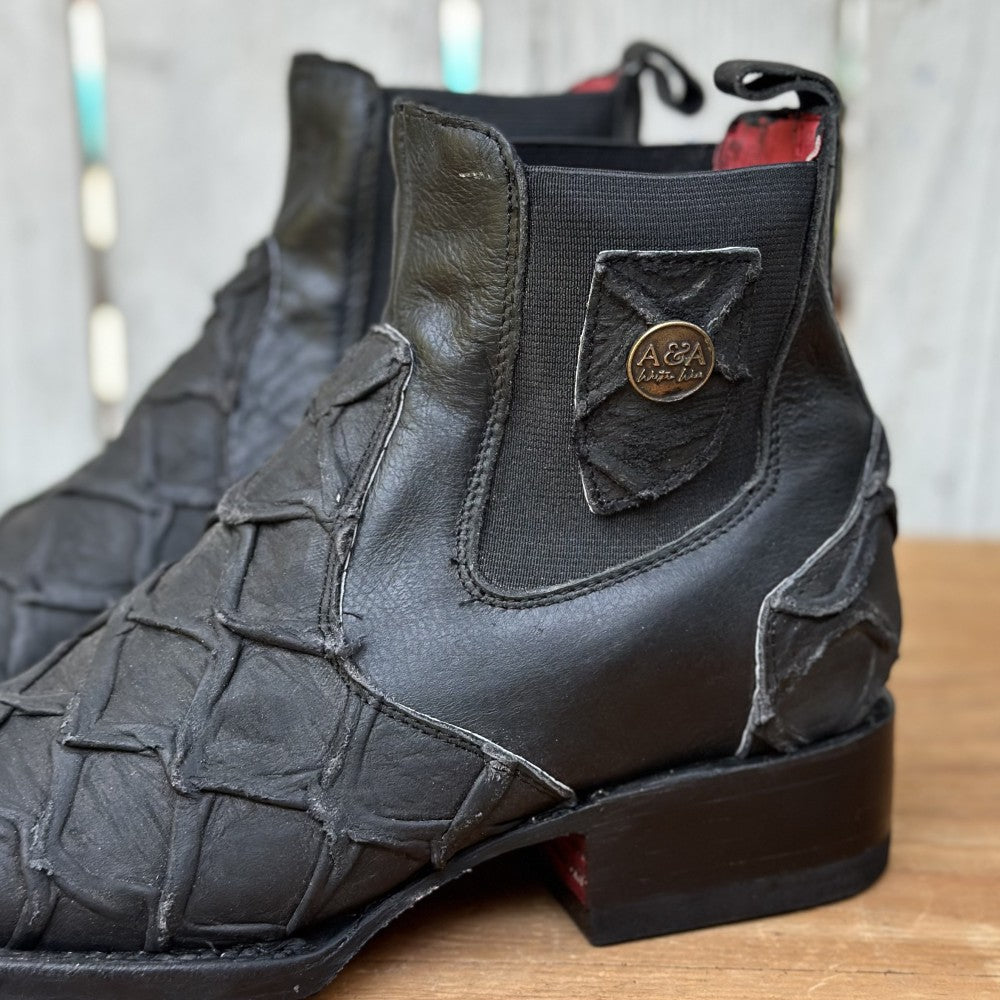 DA-Capitán Pirarucu Imitacion Negro - Botines Vaqueros Exoticos para Hombre
