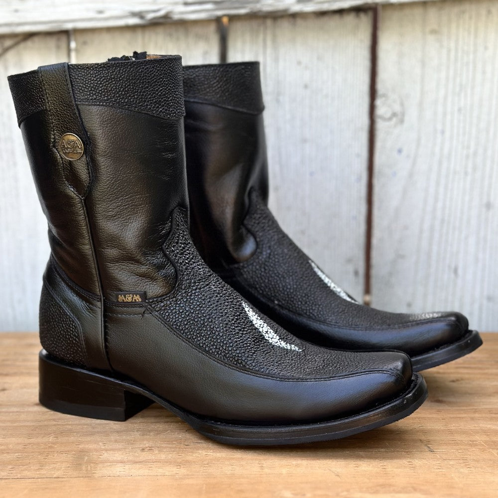 DA-Fresno Mantarraya Imitación Negro - Botas Vaqueras Exoticas para Hombre