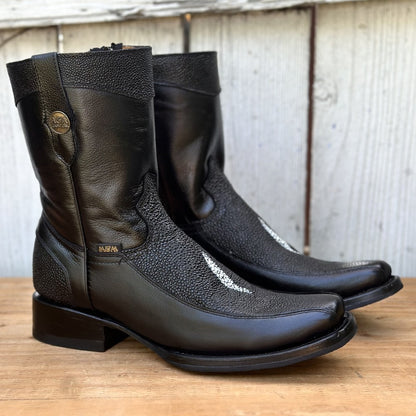 DA-Fresno Mantarraya Imitación Negro - Botas Vaqueras Exoticas para Hombre