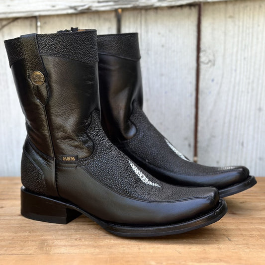DA-Fresno Mantarraya Imitación Negro - Botas Vaqueras Exoticas para Hombre