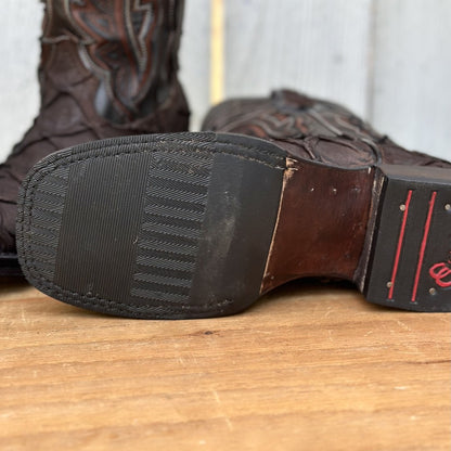 DA-Jefe Faux Pirarucu Brown - Exotic Western Boots for Men