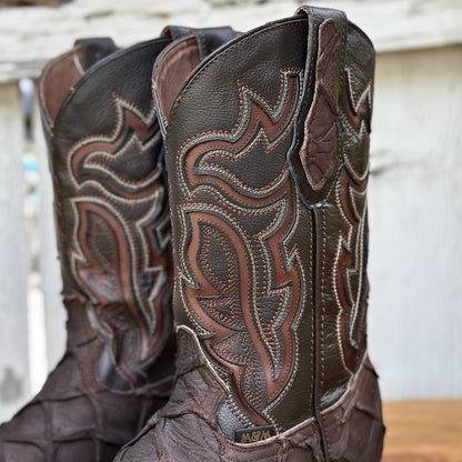 DA-Jefe Faux Pirarucu Brown - Exotic Western Boots for Men