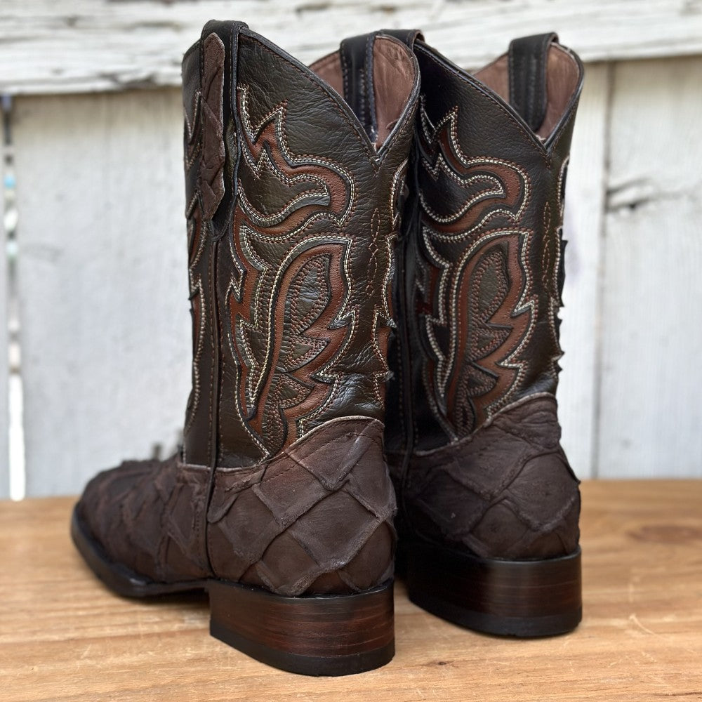 DA-Jefe Faux Pirarucu Brown - Exotic Western Boots for Men