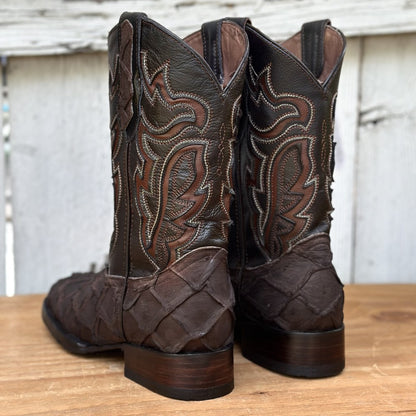 DA-Jefe Faux Pirarucu Brown - Exotic Western Boots for Men