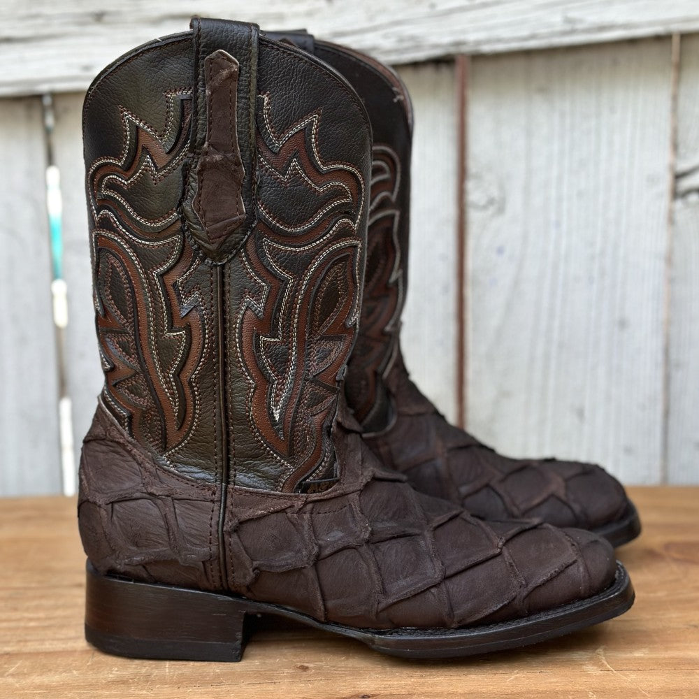 DA-Jefe Faux Pirarucu Brown - Exotic Western Boots for Men