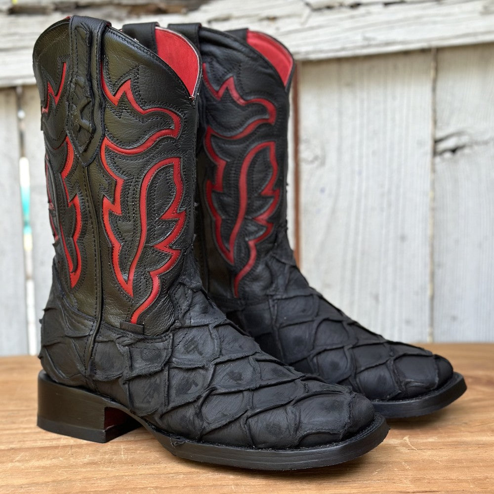 DA-Jefe Pirarucu Imitación Negro - Botas Vaqueras Exoticas para Hombre