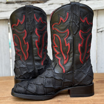 DA-Jefe Pirarucu Imitación Negro - Botas Vaqueras Exoticas para Hombre