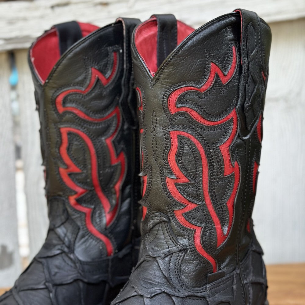 DA-Jefe Pirarucu Imitación Negro - Botas Vaqueras Exoticas para Hombre