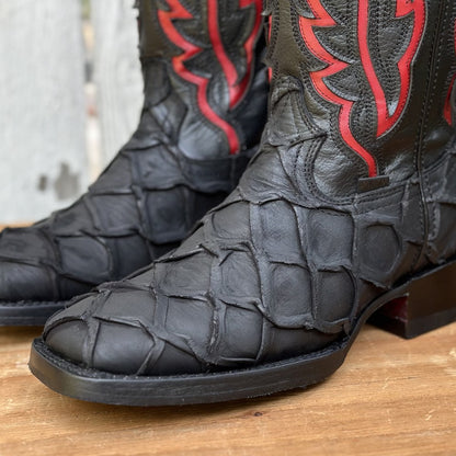 DA-Jefe Pirarucu Imitación Negro - Botas Vaqueras Exoticas para Hombre
