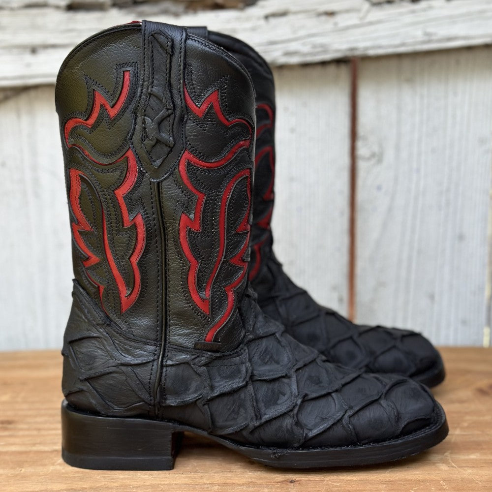 DA-Jefe Pirarucu Imitación Negro - Botas Vaqueras Exoticas para Hombre