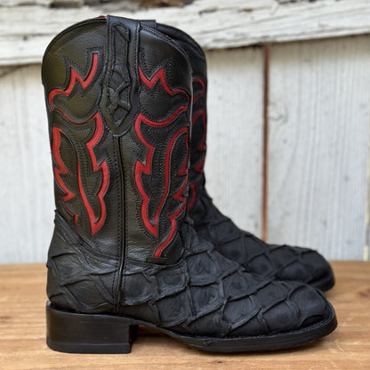 DA-Jefe Pirarucu Imitación Negro - Botas Vaqueras Exoticas para Hombre