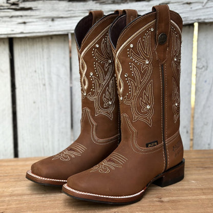 Bota Vaquera Miel con Bordado y Pedreria para Mujer | DA-Lady