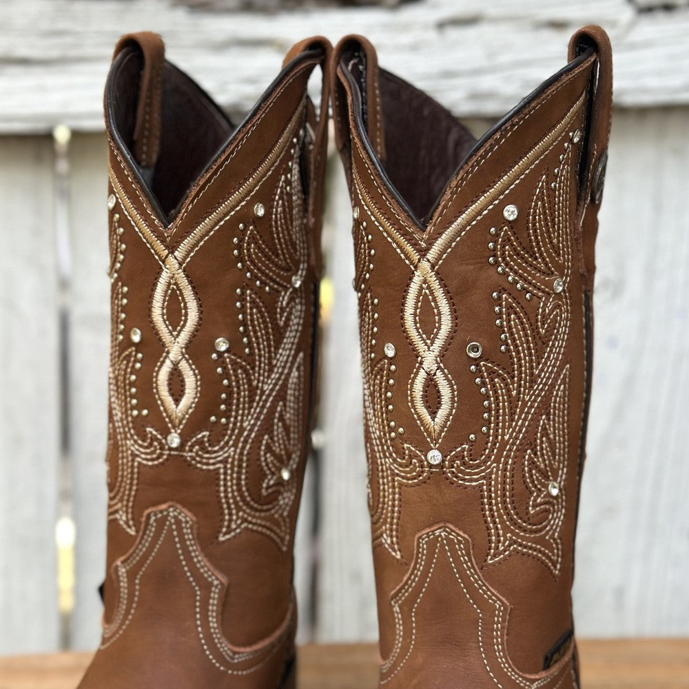Bota Vaquera Miel con Bordado y Pedreria para Mujer | DA-Lady | Botas Vaqueras mexicanas