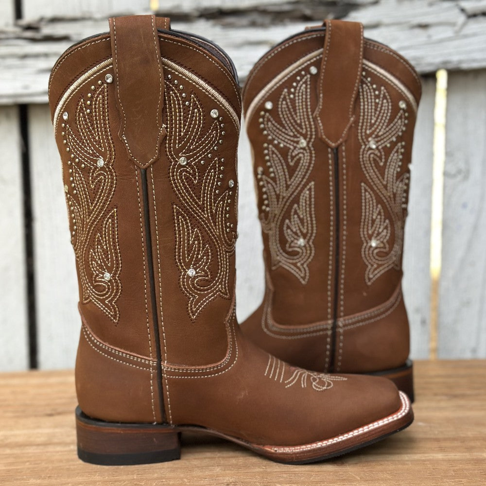 Bota Vaquera Miel con Bordado y Pedreria para Mujer | DA-Lady | Botas Vaqueras mexicanas (2)