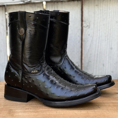 DA-Madrid Avestruz Imitación Negro - Botas Vaqueras Exoticas para Hombre