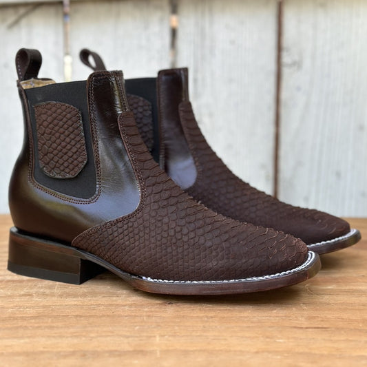DB-Botin Imitación Pitón Café - Botines Vaqueros Exoticos para Hombre