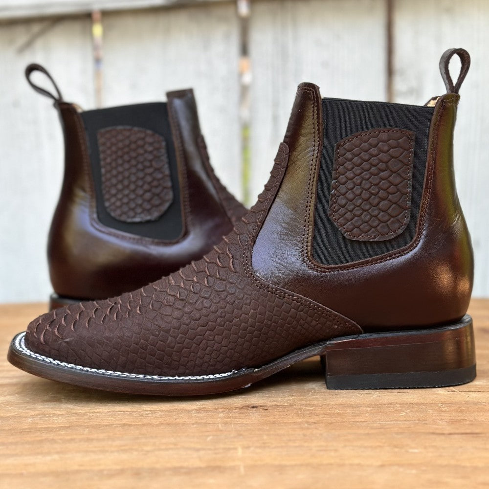 DB-Botin Imitación Pitón Café - Botines Vaqueros Exoticos para Hombre (4)