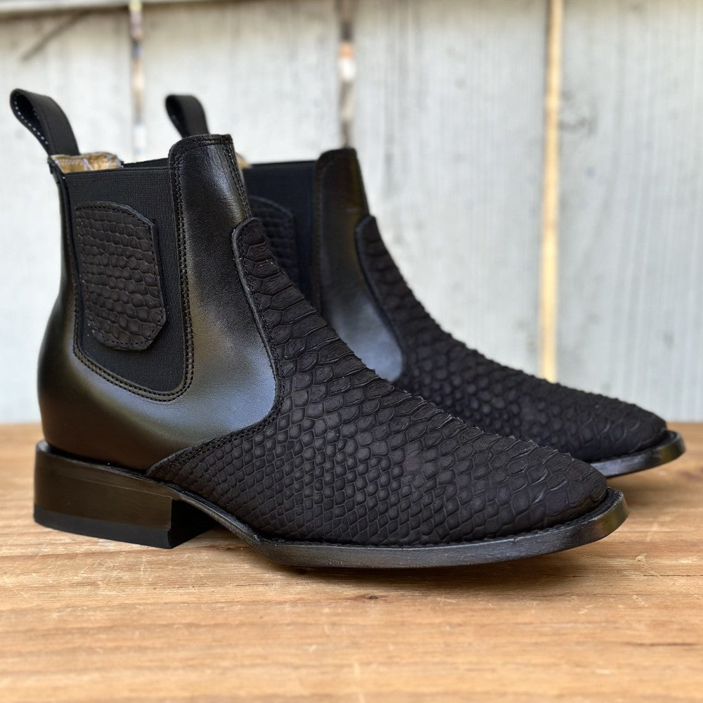 DB-Botin Imitación Pitón Negro - Botines Vaqueros Exoticos para Hombre