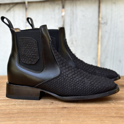 DB-Botin Imitación Pitón Negro - Botines Vaqueros Exoticos para Hombre (5)