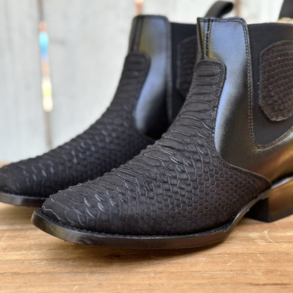 DB-Botin Imitación Pitón Negro - Botines Vaqueros Exoticos para Hombre (3)