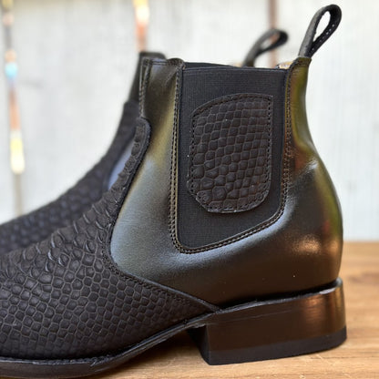 DB-Botin Imitación Pitón Negro - Botines Vaqueros Exoticos para Hombre (4)