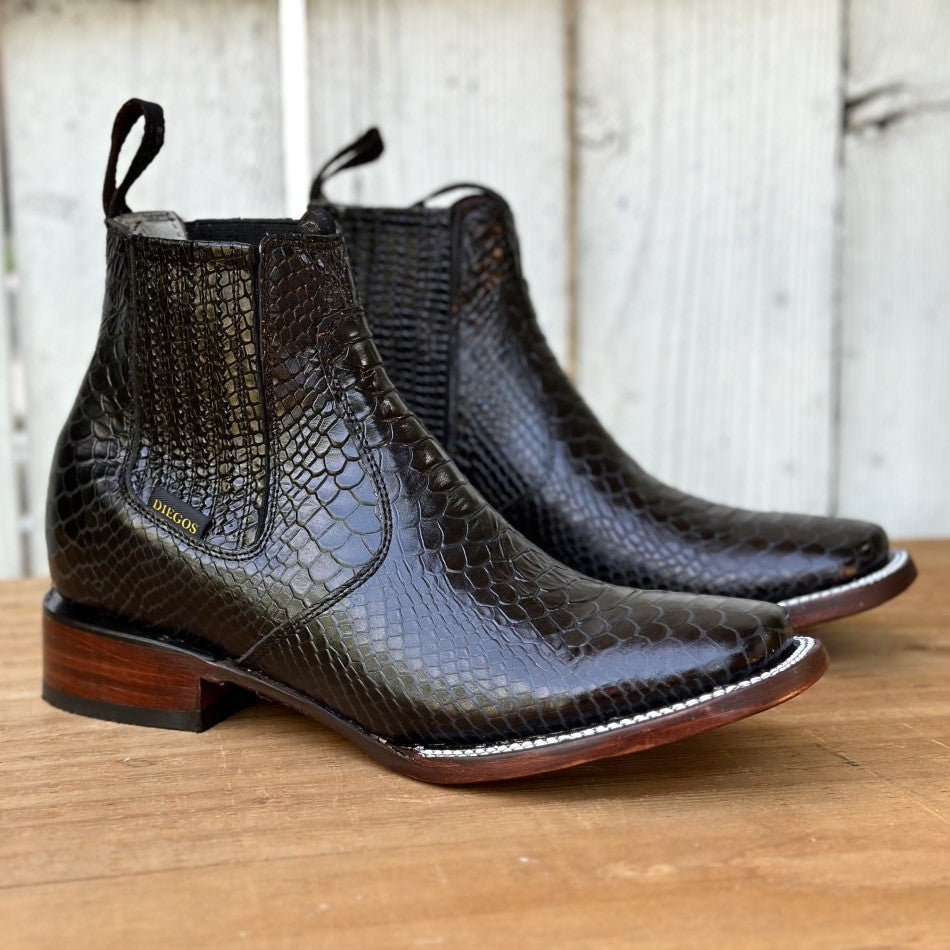Good American Python Print Boot DB-Python Print Boot Black - Exotic Western Ankle Boots for Men