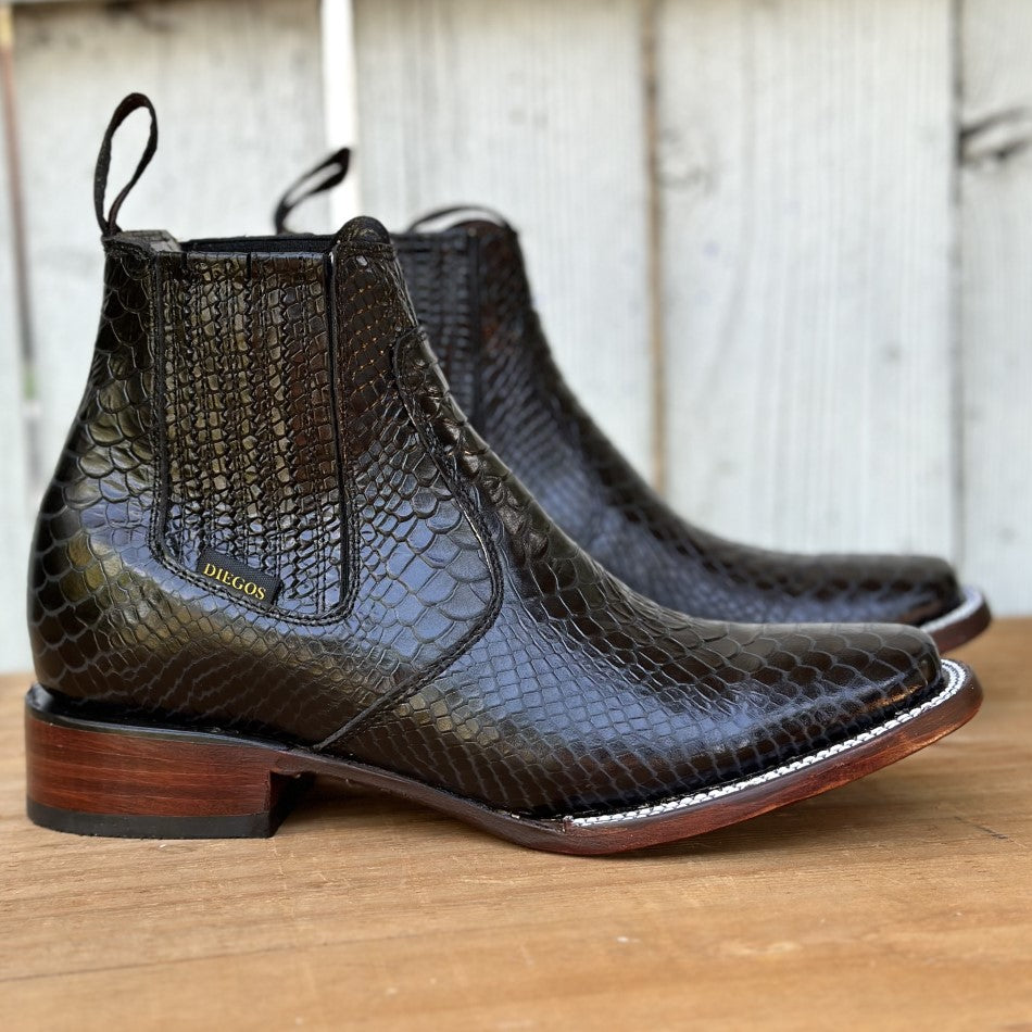 Good American Python Print Boot DB-Python Print Boot Black - Exotic Western Ankle Boots for Men