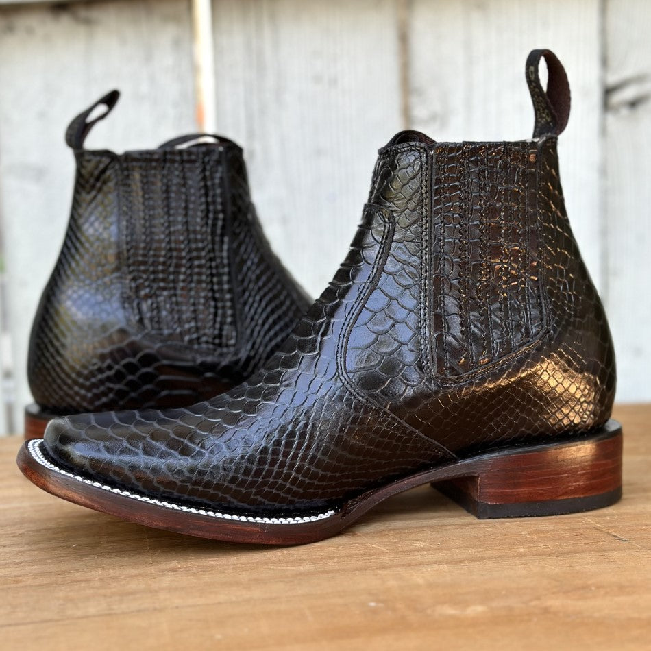 Good American Python Print Boot DB-Python Print Boot Black - Exotic Western Ankle Boots for Men