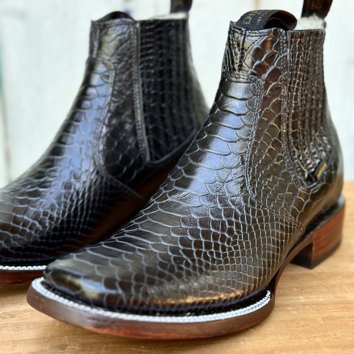Good American Python Print Boot DB-Python Print Boot Black - Exotic Western Ankle Boots for Men