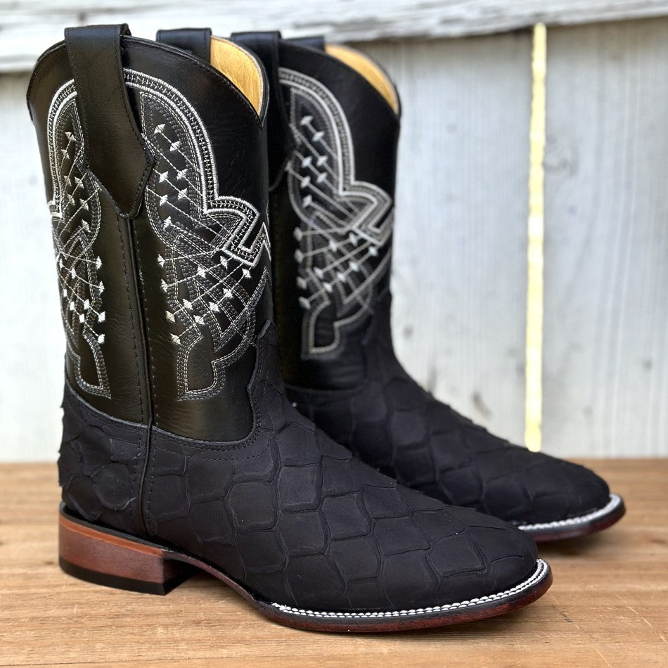 DB-Imitación Pirarucu Nobuck Negro - Botas Vaqueras Exoticas para Hombre
