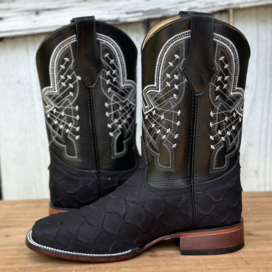 DB-Imitación Pirarucu Nobuck Negro - Botas Vaqueras Exoticas para Hombre (4)