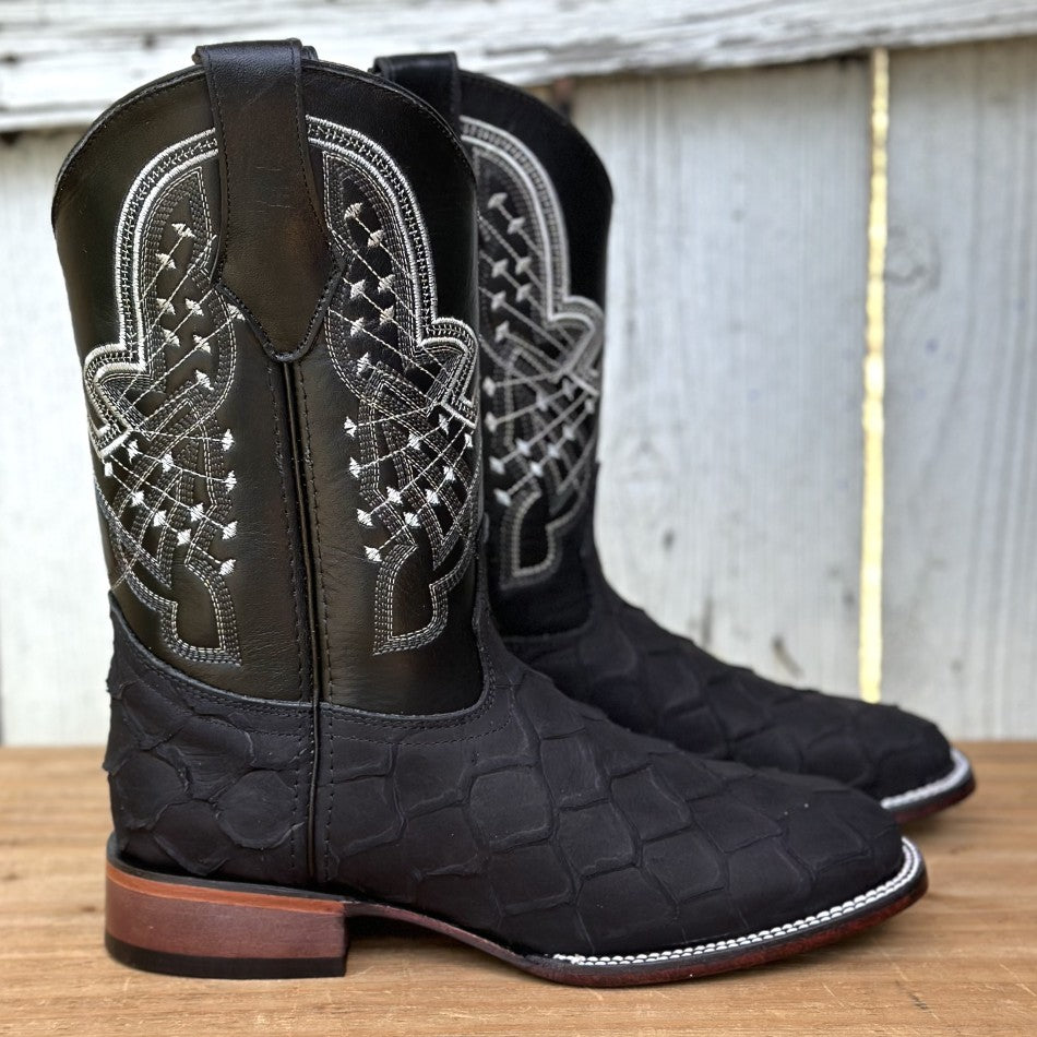 DB-Imitación Pirarucu Nobuck Negro - Botas Vaqueras Exoticas para Hombre (3)